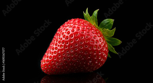 Wallpaper Mural Vibrant red strawberry with green leaves on a dark background studio shot. Torontodigital.ca