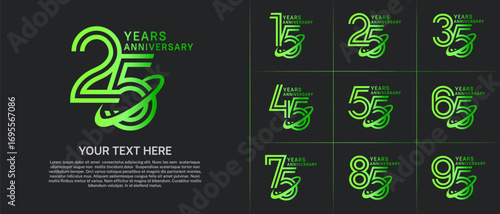 Anniversary logo type set with double line number. green color with swoosh can be use special moment