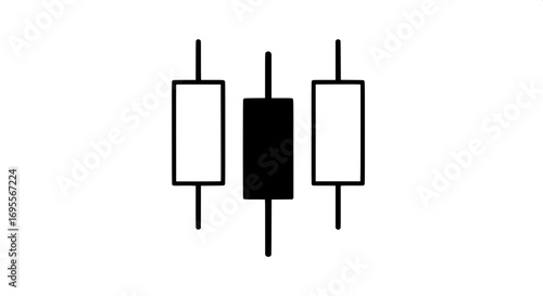 Abstract financial market analysis concept featuring three distinct candlestick chart patterns, representing price movements for stock trading, investment strategies, and technical analysis