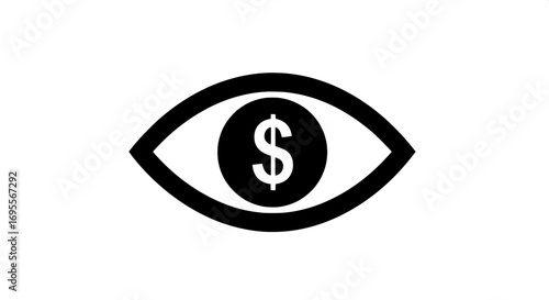 Conceptual icon symbolizing financial vision, investment perspective, and the strategic focus on monetary gain, represented by an eye with a prominent dollar sign as its pupil