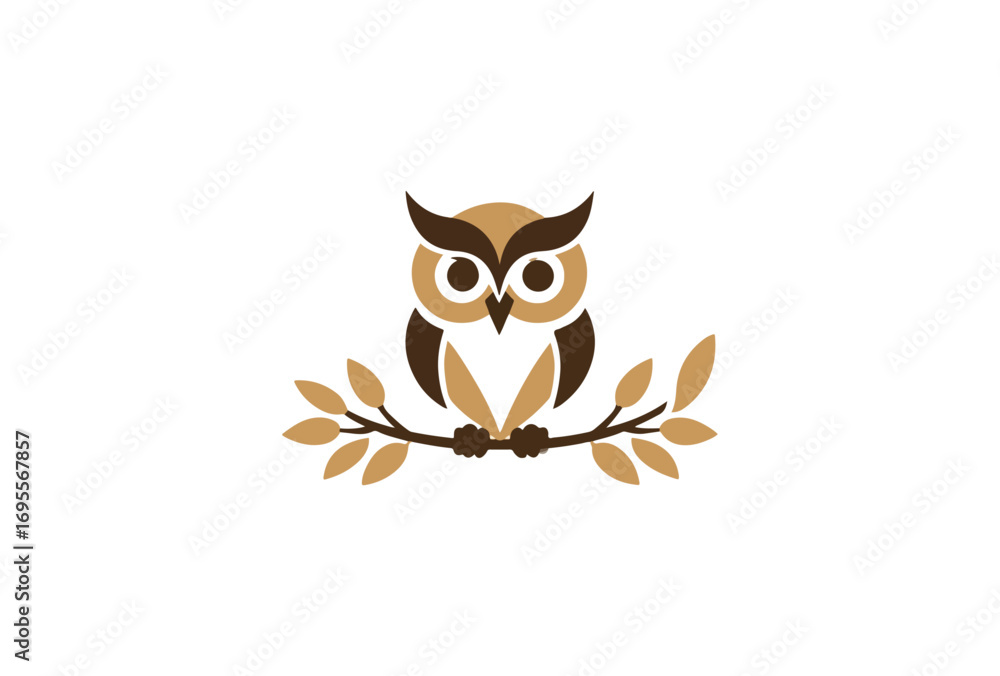 Fototapeta premium Owl perched on branch flat design