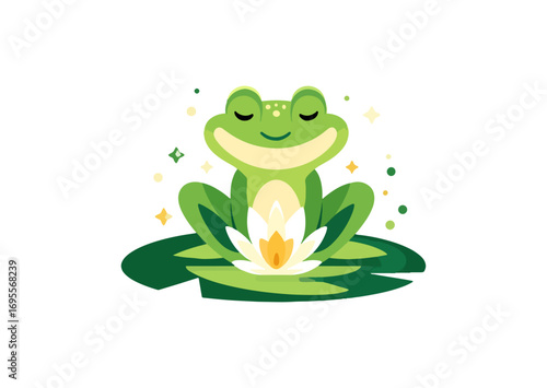 Peaceful frog on lily pad