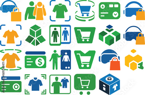 Modern shopping concepts virtual reality commerce and retail icons