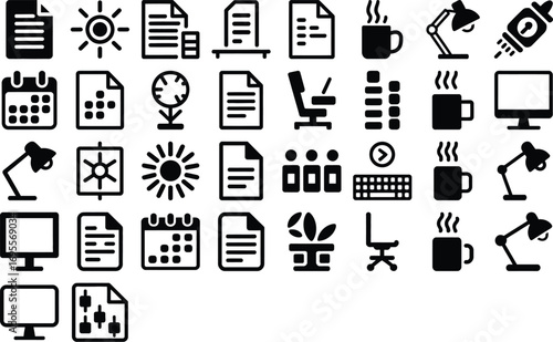 Modern office icons for business, productivity, and daily work essentials