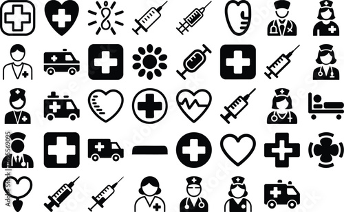 Modern medical icons for healthcare innovation, emergency services and patient care concepts