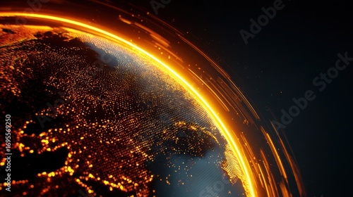 Futuristic digital sphere with glowing data streams on dark background