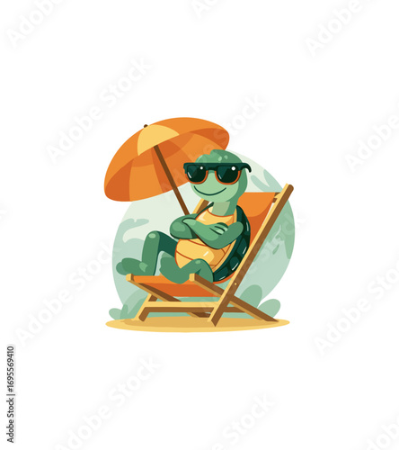 Turtle relaxing on beach chair