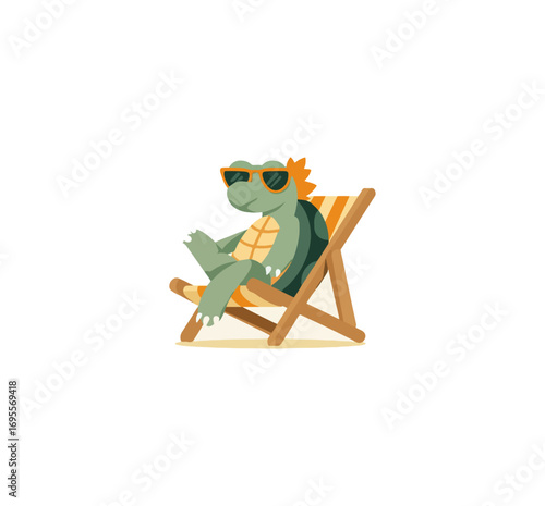 Turtle relaxing on beach chair