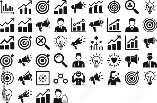 Dynamic business icons boost strategy growth success and innovative ideas visually