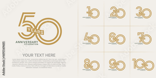 Anniversary logo type set with double line number. brown and green color with ribbon can be use special moment