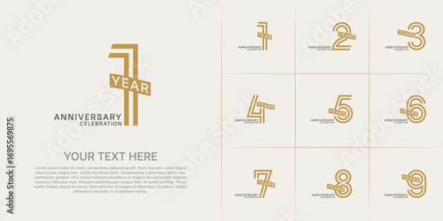 Anniversary logo type set with double line number. brown and green color with ribbon can be use special moment