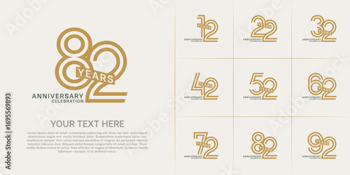 Anniversary logo type set with double line number. brown and green color with ribbon can be use special moment
