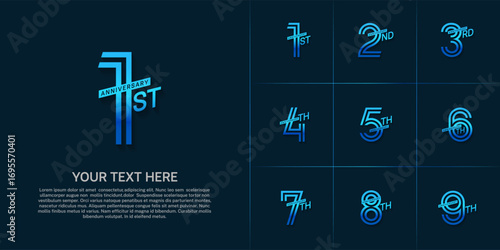 Anniversary set design with double line number. blue color for celebration event