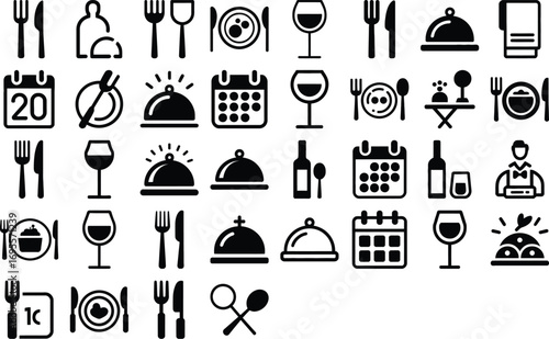 Modern dining and hospitality icons for restaurant menus, events, and food service websites