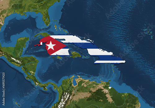 Cuba flag on world map