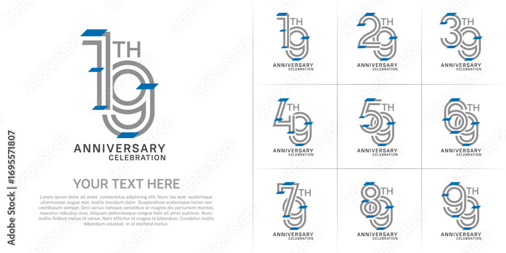Obraz premium Anniversary set design with double line number. grey color with blue confetti for celebration event