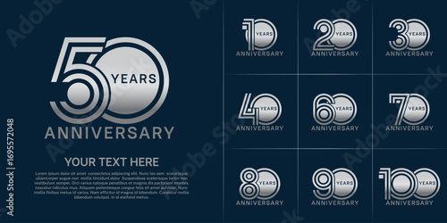 Anniversary set design with double line number. silver color for celebration event