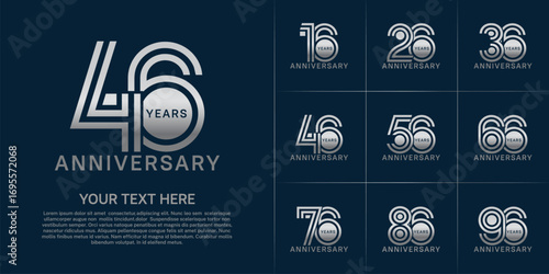 Anniversary set design with double line number. silver color for celebration event