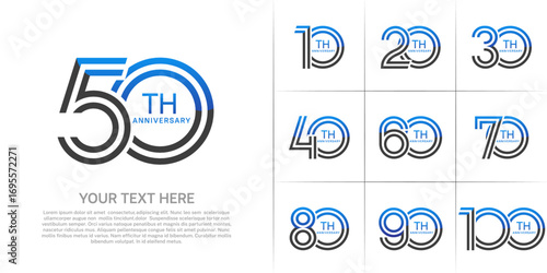 Anniversary set design with double line number. blue and black color for celebration event