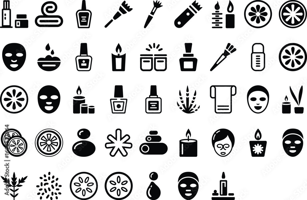 Fototapeta premium Professional spa and beauty icons for wellness and self-care inspiration