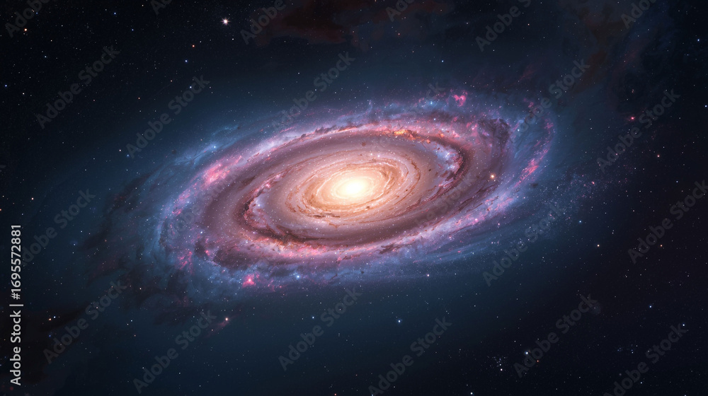 Fototapeta premium Colorful Spiral Galaxy in Deep Space – Cosmic Scene with Glowing Core, Stars, and Nebula Dust 