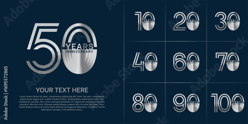 Anniversary set design with double line number. silver color for celebration event