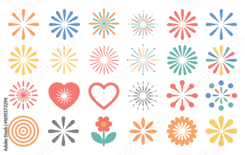 Colorful Abstract Geometric Shapes and Flower Icons vector illustration