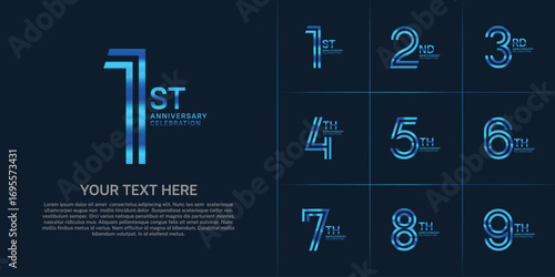 Anniversary logo set with double line number style. blue color can be use for special moment