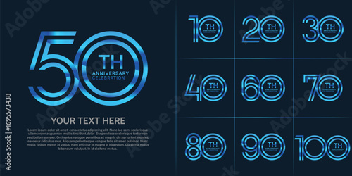 Anniversary logo set with double line number style. blue color can be use for special moment