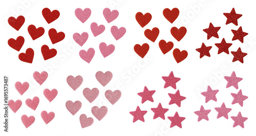 Bild auf Leinwand PNG Colorful felt hearts stars collection, element set on transparent background