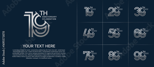 Anniversary logo set with double line number style. silver color with slash can be use for special moment