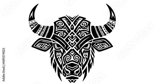 Geometric buffalo head tribal pattern black vector art