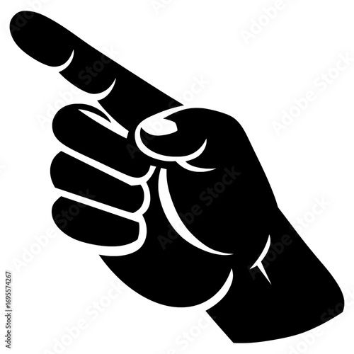 A striking black silhouette of a hand pointing with the index finger, a universal symbol for direction, warning, or emphasis. Ideal for signs, instruction, or call-to-action designs.
