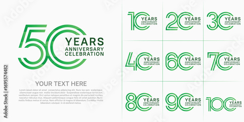 Anniversary logo set with double line number style. green color can be use for special moment