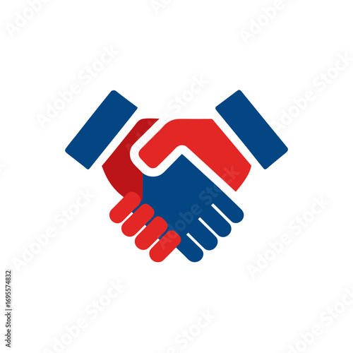 Red and blue hands shaking in agreement