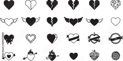 Large collection of various heart symbols and icons
