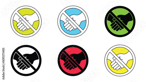 Vector art of no handshake sign set symbol for social distancing, avoiding physical contact, and preventing spread of germs