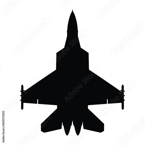 Silhouette of a modern fighter jet from a top down view