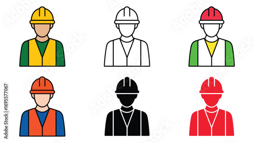 Vector art of set of construction worker vector illustration of construction worker in different styles and colors