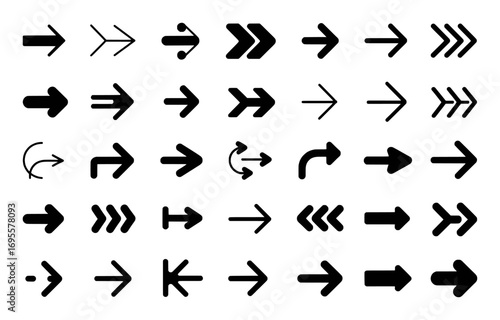 Collection of Diverse Black Arrow Icons on a White Background