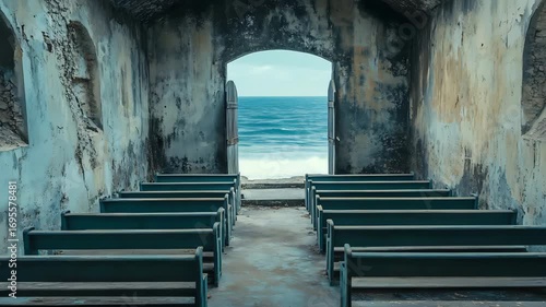 Ocean View Chapel Serene Interior of an Abandoned Coastal Church