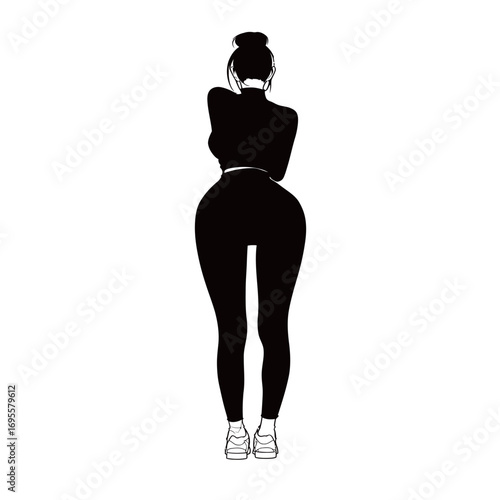 Silhouette depicts a confident person standing with arms crossed, wearing casual clothing and athletic shoes. The neutral backdrop emphasizes the outline and posture.
