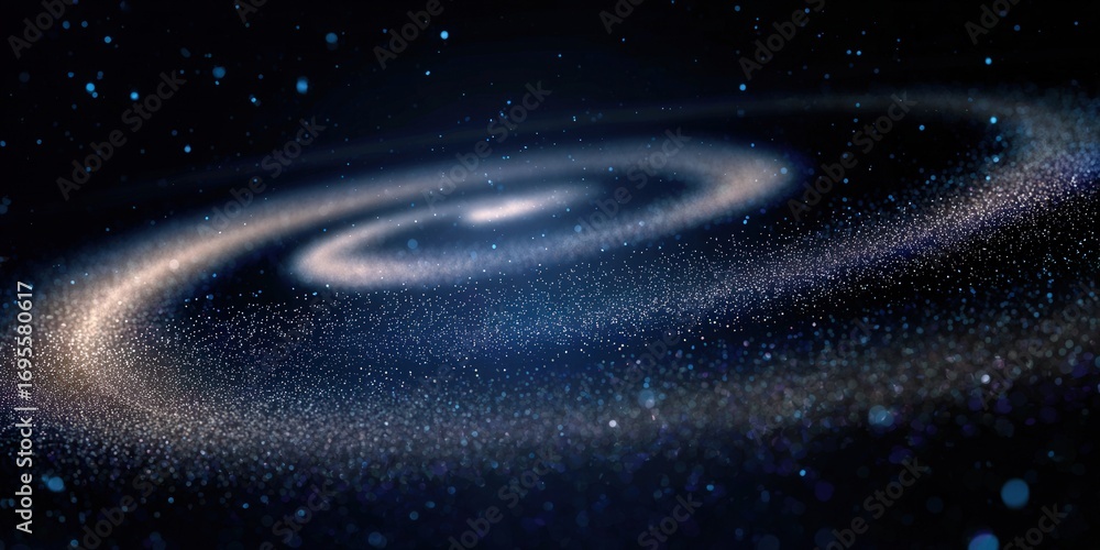 Fototapeta premium A mesmerizing image of a galaxy, showcasing a spiral of stars and light against a dark blue backdrop.