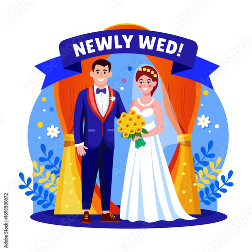 designed An illustration of a newlywed couple designed in flat style
