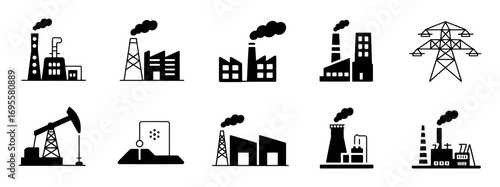 Collection of Industrial Factory and Power Line Icons