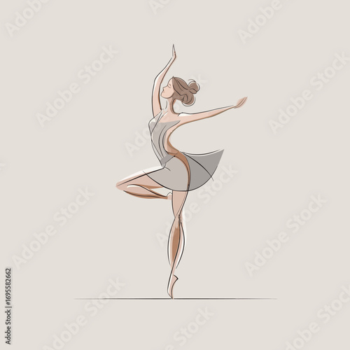 A graceful ballet dancer demonstrates poise and elegance while balancing on one leg with arms extended. She wears a delicate outfit, showcasing the beauty of dance art.