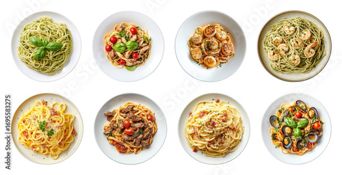 Принти на полотні PNG Diverse pasta dishes beautifully presented, element set on transparent backg