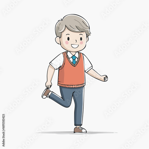 Joyful young student playfully stepping out, smiling and full of energy for a bright future
