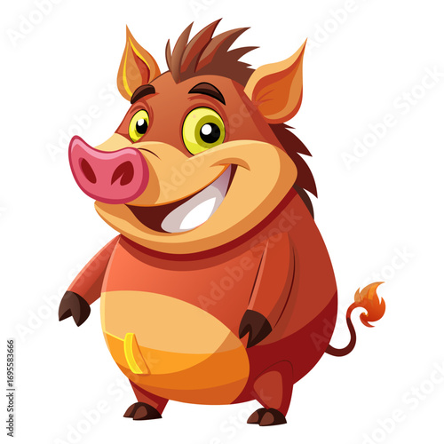 A cheerful, chubby Boar cartoon character in a vibrant 3D render, emphasizing its delightful, plump belly.