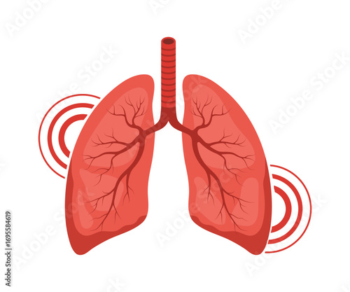 Lungs pain. Human internal organ disease. Lungs medical diagnosis and treatment. Vector illustration in flat cartoon style.